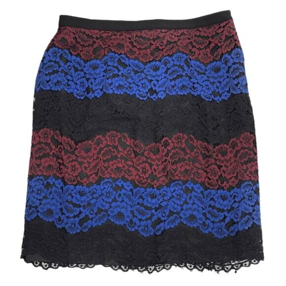 NWT KARL LAGERFELD Paris Colorblocked Floral Lace Pencil Skirt Sz 12 - Picture 2 of 7